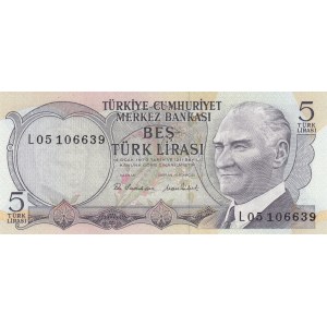 Turkey, 5 Lira, 1976, UNC, p185, 6/2. Emission, L05 Last Prefix