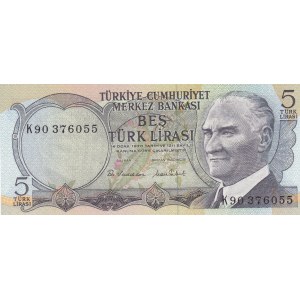 Turkey, 5 Lira, 1976, UNC, p185, 6/2. Emission, K90 Last Prefix