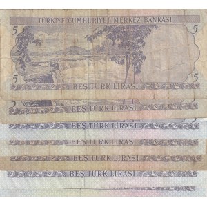 Turkey, 5 Lira, 1976, VF / XF, p185, 6/2. Emission, (Total 8 banknotes)