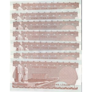Turkey, 20 Lira, 1974/1983, UNC, p187/ p188, 6. Emission, (Total 7 banknotes)