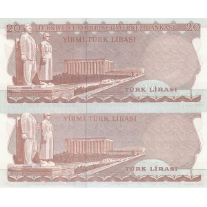 Turkey, 20 Lira, 1979, UNC, p187, 6/3. Emission, prefix G set, (Total 2 banknotes)