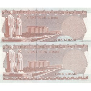 Turkey, 20 Lira, 1979, UNC, p187, 6/3. Emission, Thin and Thick signature set, (Total 2 banknotes)