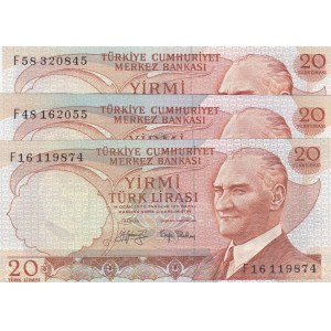 Turkey, 20 Lira, 1979, UNC, p187, 6/3. Emission, (Total 3 banknotes)
