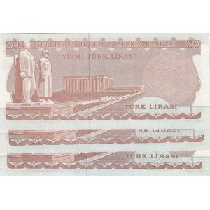 Turkey, 20 Lira, 1979, UNC, p187, 6/3. Emission, (Total 3 banknotes)