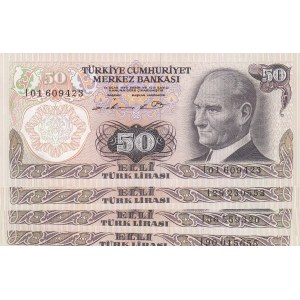 Turkey, 50 Lira, 1976 / 1983, UNC, p187Aa / p187Ab, 6/1. ve 6/2. Emission, I01 I29 First Prefix, I36 I90 last Prefix, (Total 4 banknotes)