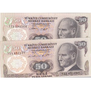 Turkey, 50 Lira, 1976/1983, UNC, p187Aa / p187Ab, 6/1. and 6/2. Emission, DIFFERENT WATERMARK, (Total 2 banknotes)