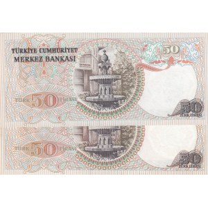 Turkey, 50 Lira, 1976/1983, UNC, p187Aa / p187Ab, 6/1. and 6/2. Emission, DIFFERENT WATERMARK, (Total 2 banknotes)