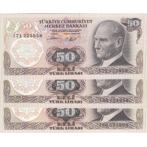 Turkey, 50 Lira (3), 1983, UNC, p187A, 6/2. Emission, (Total 3 banknotes)