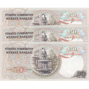 Turkey, 50 Lira (3), 1983, UNC, p187A, 6/2. Emission, (Total 3 banknotes)