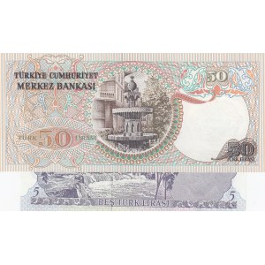 Turkey, 5 Lira and 50 Lira, 1976 / 1983, UNC, p185 / p187Ab, 6/2. Emission, (Total 2 banknotes)