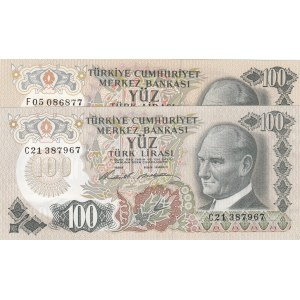 Turkey, 100 Lira, 1972, UNC, p189, 6/1. Emission, (Total 2 banknotes)