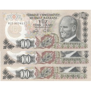 Turkey, 100 Lira (3), 1979, AUNC / UNC, p189, 6/2. Emission, (Total 3 banknotes)