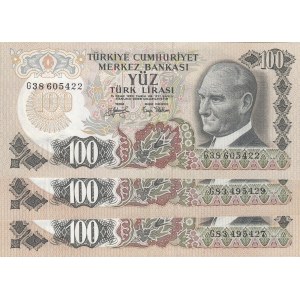 Turkey, 100 Lira, 1979, XF, p189, 6/2. Emission, (Total 3 banknotes)