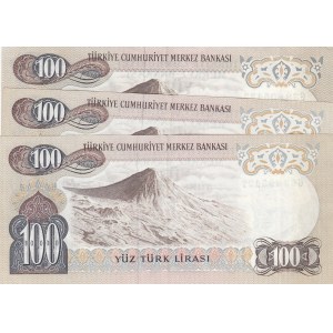 Turkey, 100 Lira, 1979, XF, p189, 6/2. Emission, (Total 3 banknotes)