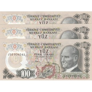 Turkey, 100 Lira (3), 1983, UNC, p189, 6/3. Emission, (Total 3 banknotes)