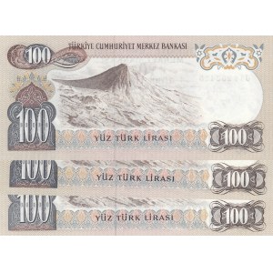 Turkey, 100 Lira (3), 1983, UNC, p189, 6/3. Emission, (Total 3 banknotes)
