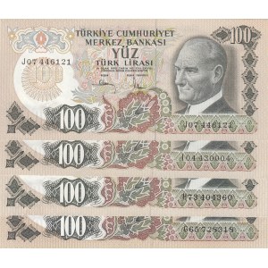 Turkey, 100 Lira, 1979 / 1983, AUNC / UNC, p189, 6/2. and 6/3. Emission, (Total 4 banknotes)