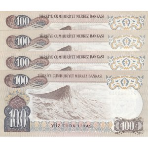 Turkey, 100 Lira, 1979 / 1983, AUNC / UNC, p189, 6/2. and 6/3. Emission, (Total 4 banknotes)