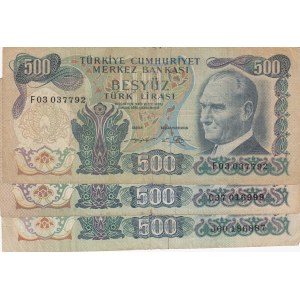 Turkey, 500 Lira, 1971 / 1974, FINE / VF, p190a / 190c, 6/1. ve 6/2. Emission, (Total 3 banknotes)