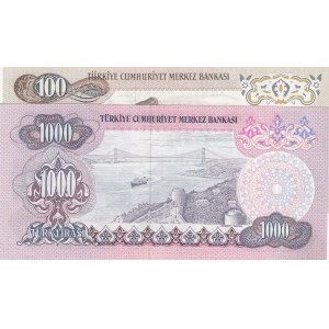 Turkey, 100 Lira and 1.000 Lira, 1972 / 1979, AUNC, p189 / p191, 6. Emission Lot, (Total 2 banknotes)