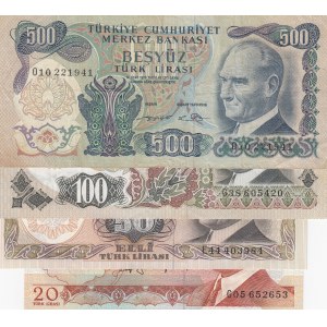 Türkiye, 20 Lira, 50 Lira, 100 Lira and 500 Lira, VF / AUNC, 6. Emission Lot, (Total 4 banknotes)