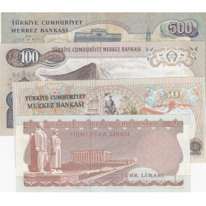 Türkiye, 20 Lira, 50 Lira, 100 Lira and 500 Lira, VF / AUNC, 6. Emission Lot, (Total 4 banknotes)