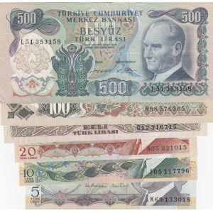 Türkiye, 5 Lira, 10 Lira, 20 Lira, 50 Lira, 100 Lİra ve 500 Lira, VF / AUNC, 6. Emission Lot, (Total 6 banknotes)