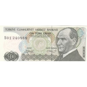 Turkey, 10 Lira, 1979, UNC, p192, 7/1. Emission, B01 first prefix