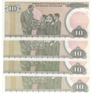 Turkey, 10 Lira, 1979, UNC, p192, 7/1. Emission, A01, B01, C01, D01, (Total 4 banknotes)