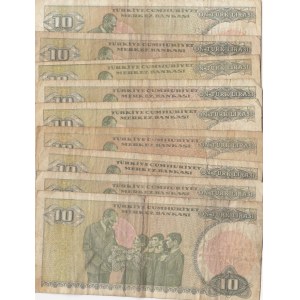 Turkey, 10 Lira, 1979, POOR, p192, 7/1. Emission, (Total 9 banknotes)