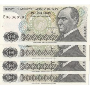 Turkey, 10 Lira, 1982, UNC, p193, 7/2. Emission, (Total 4 banknotes)