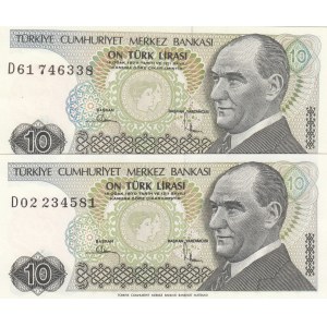 Turkey, 10 Lira, 1982, UNC, p193, 7/2. Emission, (Total 2 banknotes)