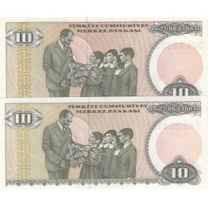 Turkey, 10 Lira, 1982, UNC, p193, 7/2. Emission, (Total 2 banknotes)