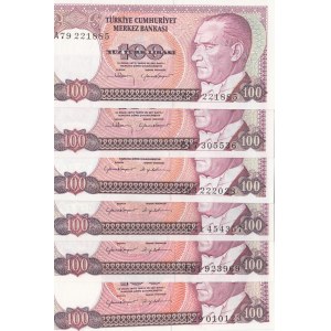 Turkey, 100 Lira, 1983/1984, UNC, p194, 7. Emission full prefix set, (Total 6 banknotes)