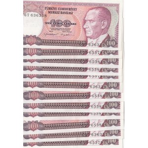 Turkey, 100 Lira, 1984, AUNC / UNC, p194, 7/2. Emission, (Total 20 banknotes)