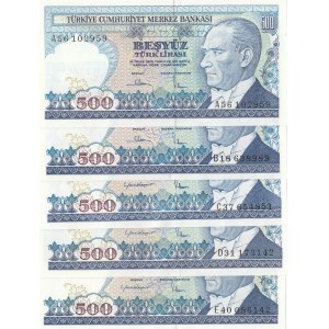 Turkey, 500 Lira, 1983/1984, UNC, p195, 7. Emission full prefix set, (Total 5 banknotes)