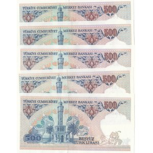 Turkey, 500 Lira, 1983/1984, UNC, p195, 7. Emission full prefix set, (Total 5 banknotes)