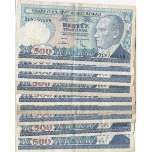 Turkey, 500 Lira, 1983/1984, FINE /VF, p195, 7/1. and 7/2. Emission, (Total 9 banknotes)