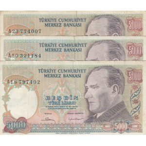 Turkey, 5.000 Lira, 1981, XF (-), p196A, 7/1. Emission, (Total 3 banknotes)