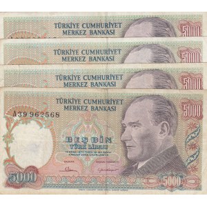 Turkey, 5.000 Lira, 1981, VF / XF, p196A, 7/1. Emission, (Total 4 banknotes)