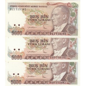 Turkey, 5.000 Lira, 1985, UNC, p197, 7/2. Emission, (Total 3 banknotes)