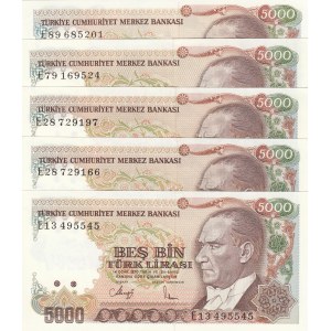 Turkey, 5.000 Lira, 1988, UNC, p197, 7/3. Emission, (Total 5 banknotes)