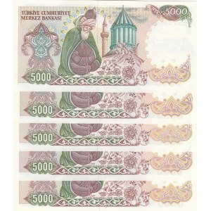 Turkey, 5.000 Lira, 1988, UNC, p197, 7/3. Emission, (Total 5 banknotes)