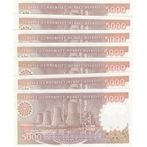Turkey, 5.000 Lira, 1990, UNC, p198, 7/4. Emission, (Total 7 banknotes)