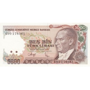 Turkey, 5000 Lira, 1990, UNC, p198, 7/4. Emission, G90