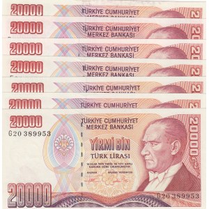 Turkey, 20.000 Lira, 1988 /1995, UNC, p201 / p202, 7/1. ve 7/2.  Emission, ALL LETTER SET