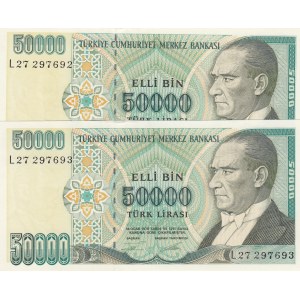 Turkey, 50.000 Lira, 1995, UNC, p204, (Total 2 consecutive banknotes)