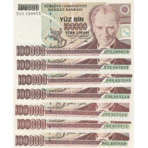 Turkey, 100.000 Lira, 1994/1996, UNC, p205b/ p20bc, 7. Emission, (Total 7 banknotes)