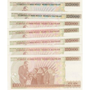 Turkey, 100.000 Lira, 1994/1996, UNC, p205b/ p20bc, 7. Emission, (Total 7 banknotes)