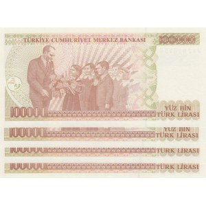 Turkey, 100.000 Lira, 1996, UNC, p205c, 7/3. Emission, (Total 4 consecutive banknotes)